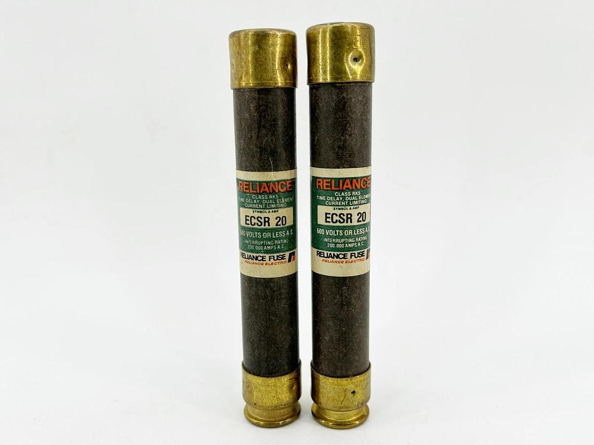 New Lot of 2 Reliance ECSR20 Time Delay Dual Element Fuse 20A 600V Class RK5