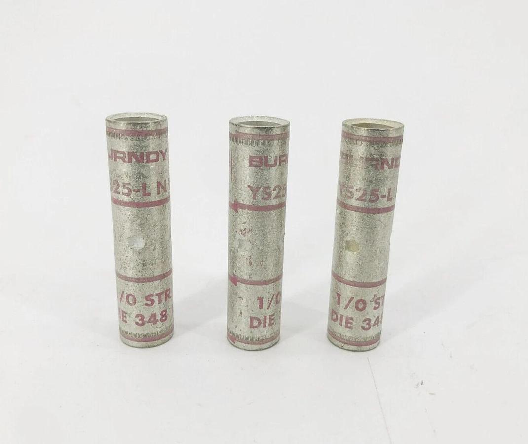 Lot of 3 New Burndy YS25 N100 Splice Connectors 1/0 STR Pink Die 348 Or 12