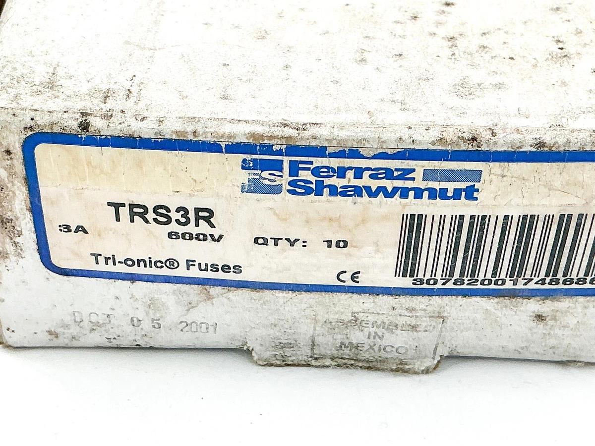 New Box of 10 Ferraz Shawmut TRS3R Dual Element Time Delay Fuse 3A 600V