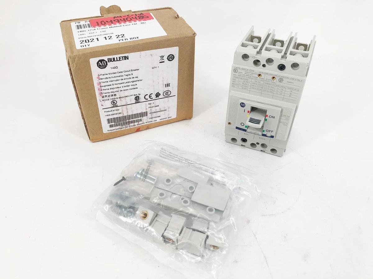 New Allen Bradley 140G-G6C3-C80 Ser. A Circuit Breaker 80A 3P 480V