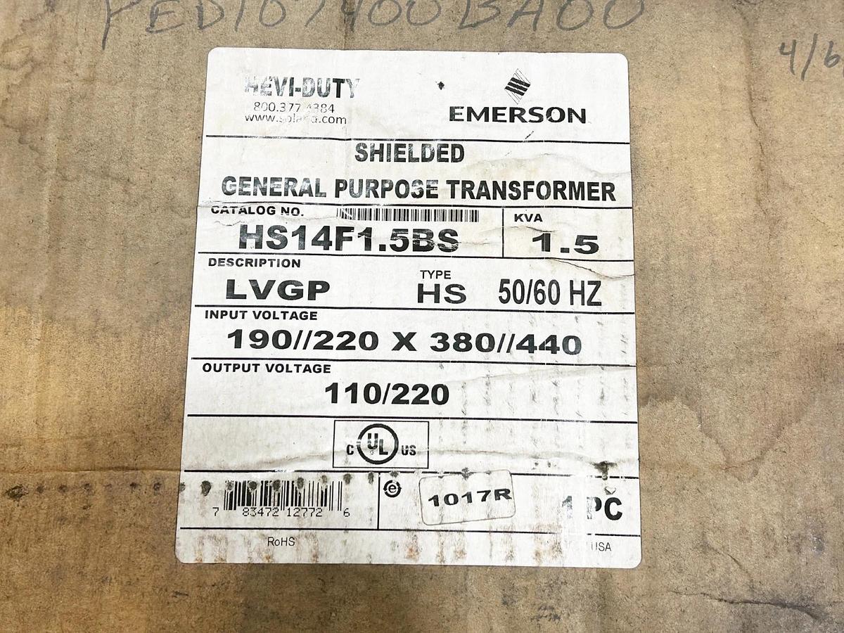 New Emerson Hevi-Duty HS14F1.5BS 1.5kVA Transformer Pri. 220/440V Sec. 110/220V