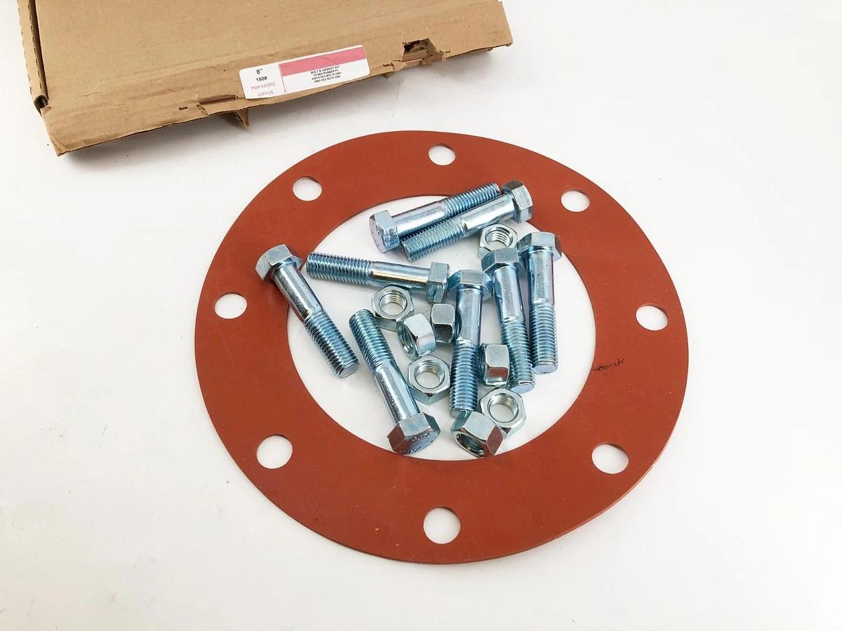 New GSFFG8 Steel Bolt & Gasket Kit 1/8 Red Rubber FF 8" 150#