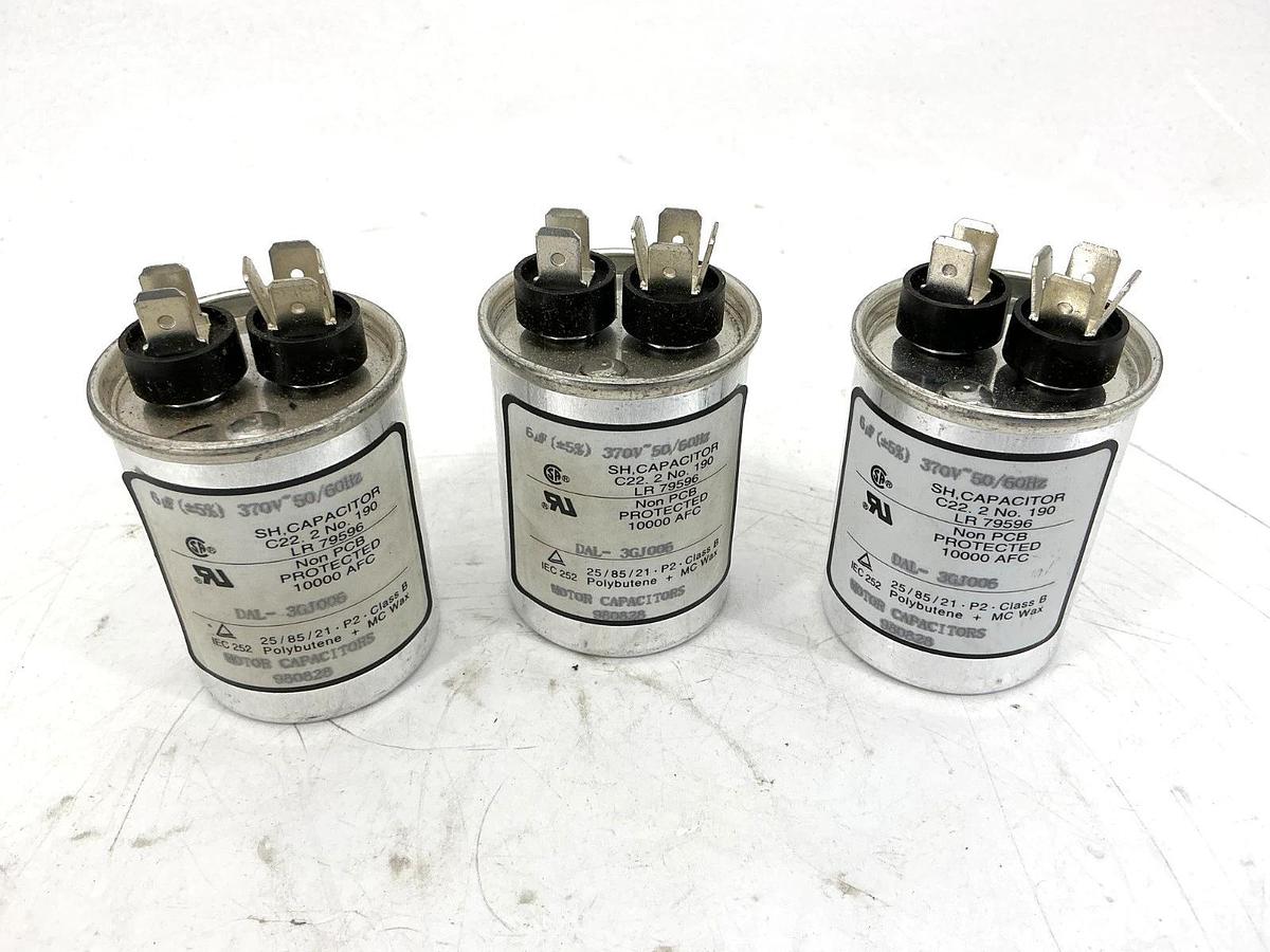 Used Lot of 3 SH Capacitor DAL-3GJ006 Motor Capacitor 6uF 370V 50/60HZ