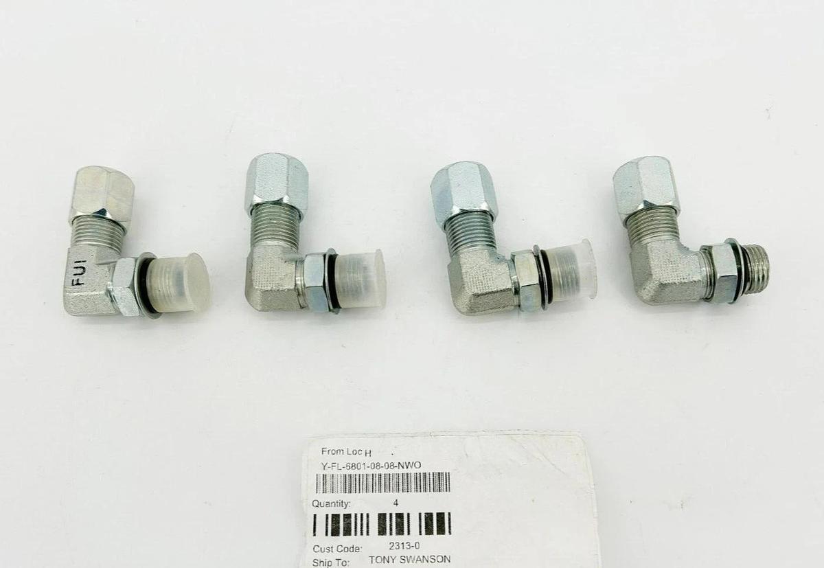 Lot of 4 New Y-FL-6801-08-08-NWO Elbows Male Flareless-Male Adjustable ORing 90