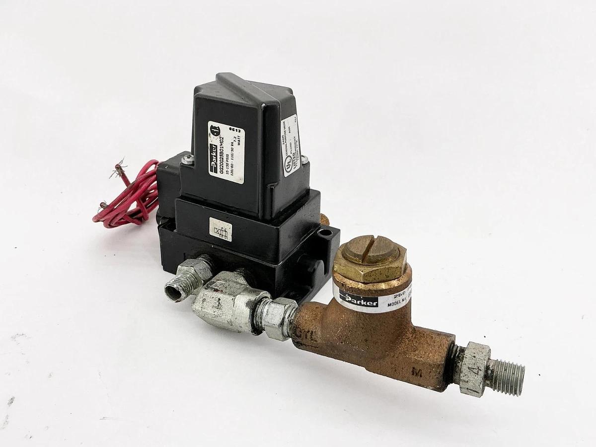 Used Parker GG20025B01M02 Solenoid Valve 110/120V 50/60Hz 150PSI 032500219 Flow Valve