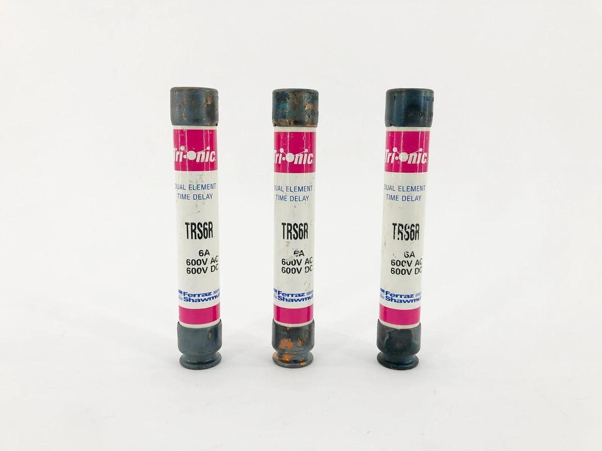 Used Lot of 3 Ferraz Shawmut TRS6R Time Delay Fuses 6A 600VAC/DC