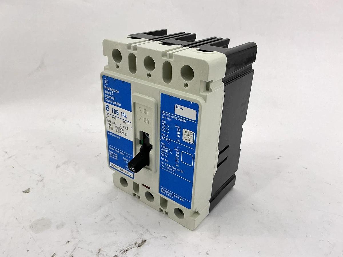 New Westinghouse FDB3070 Ser C Industrial Circuit Breaker 3-Pole 40C 70A 600V