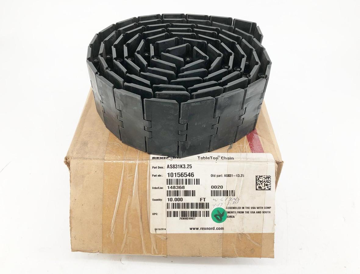 New Rexnord AS831K3.25 TableTop Chain 10 FT. 10156546 AS831-K3.25