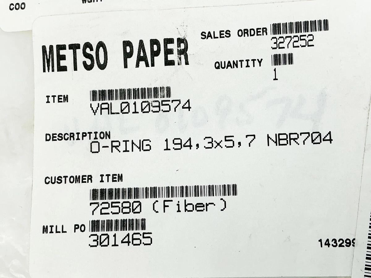 New Metso Paper VAL0109574 O-Ring 194.3X5.7 NBR704