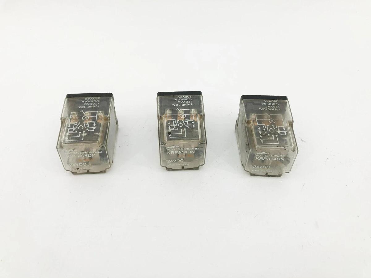 Used Lot of 3 Potter & Brumfield KRPA14DN Contact Relays 24VDC 10A