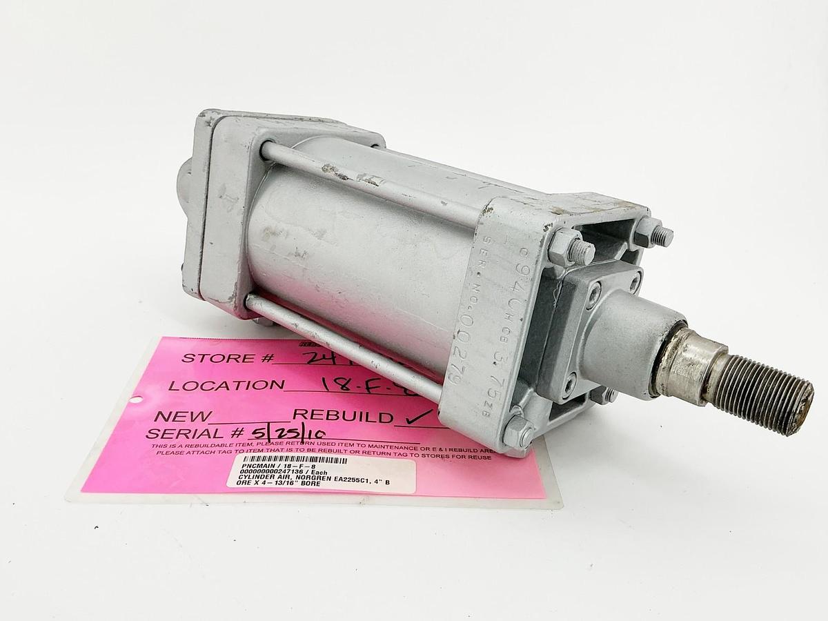 Used Norgren EA2255C1 Pneumatic Cylinder 4"X4-13/16" Bore and Stroke