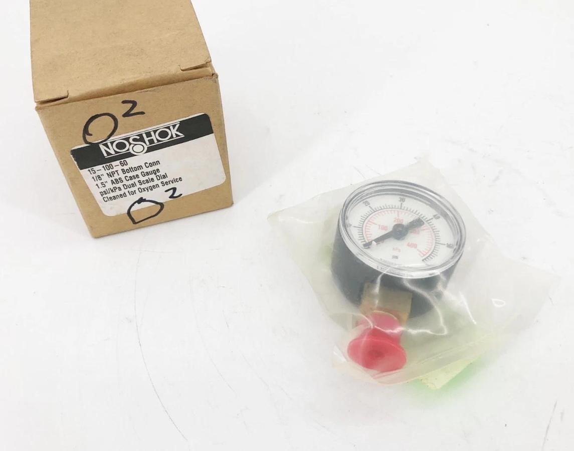 New NoShok 15-100-60 Pressure Gauge 1/8" NPT 60psi