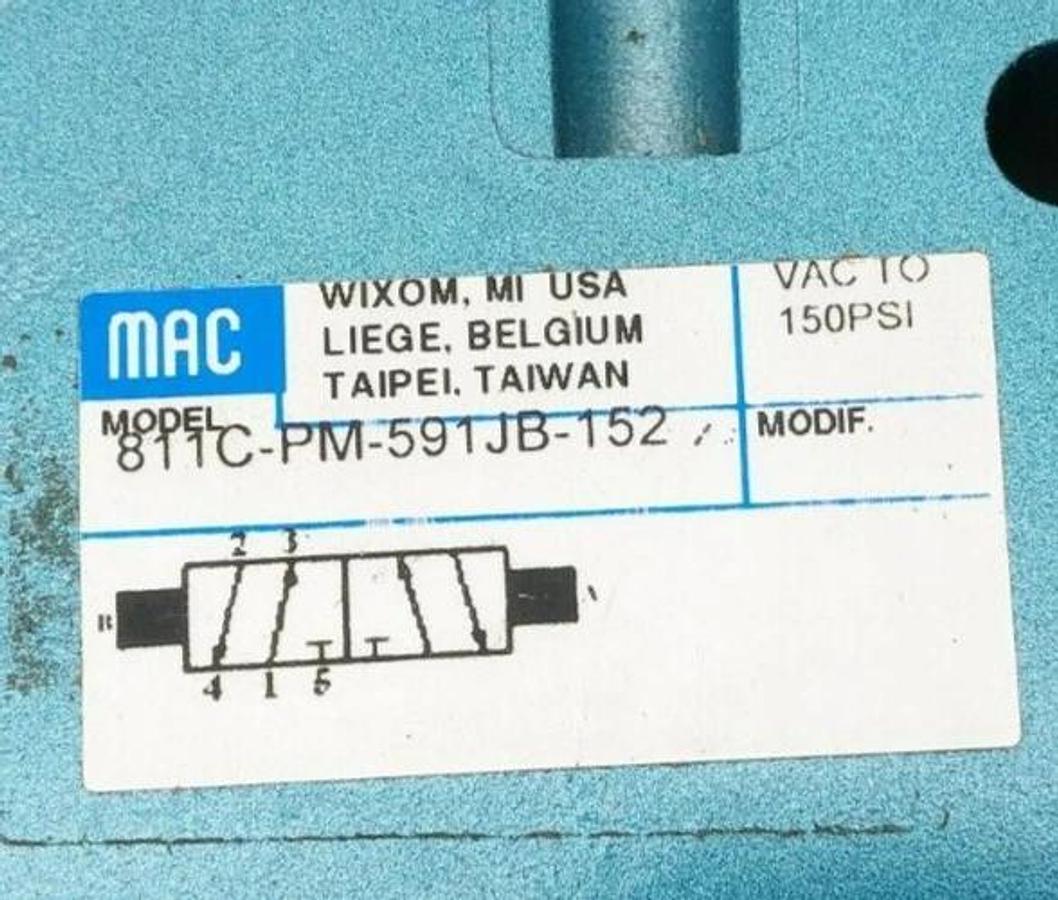 Used MAC Valves 811C-PM-591JB-152 Solenoid Valve 24VDC PME-591JB (For Parts Only)
