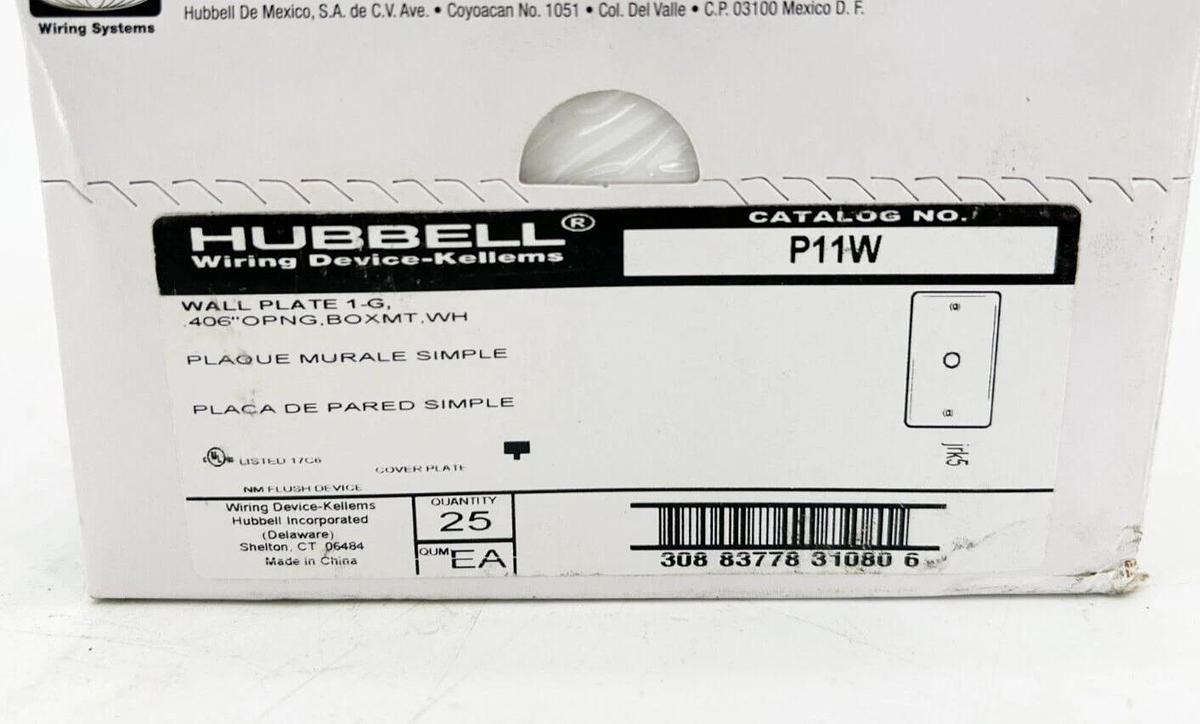 Box of 25 New Hubbell P11W Trade Select Wall Plates