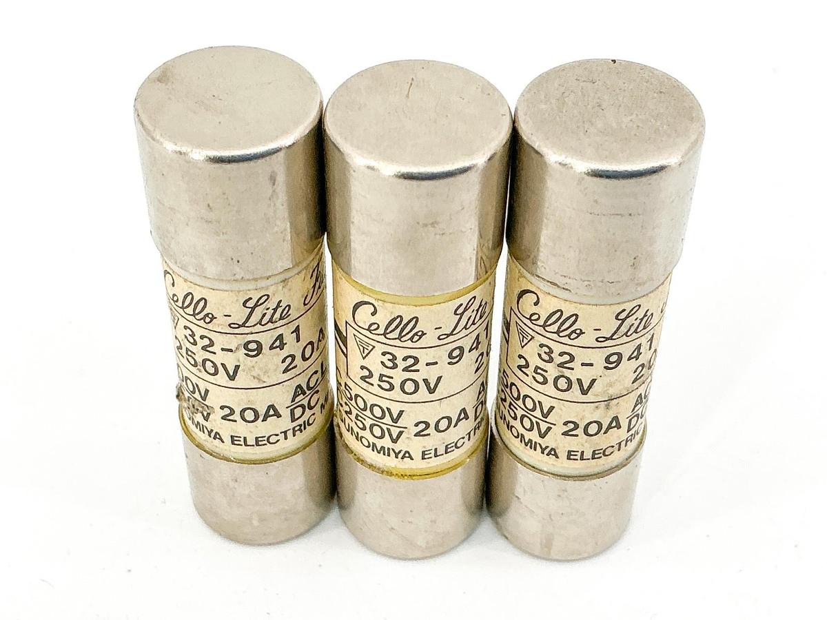 New Lot of 3 Cello-Lite 32-941 Fuse 20A 250V - No Box