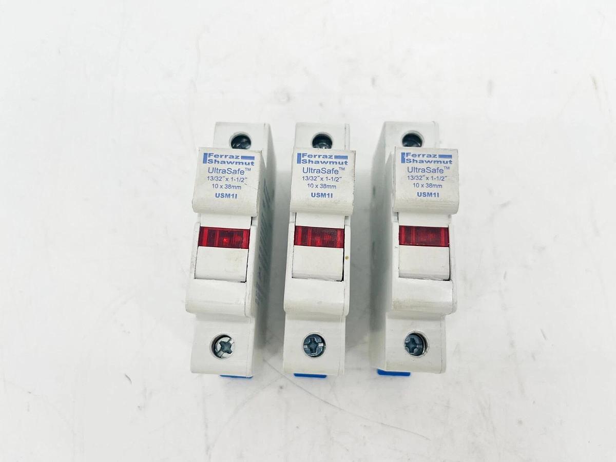 Used Lot of 3 Ferraz Shawmut USM1I UltraSafe Fuse Holders 30A 600V Max