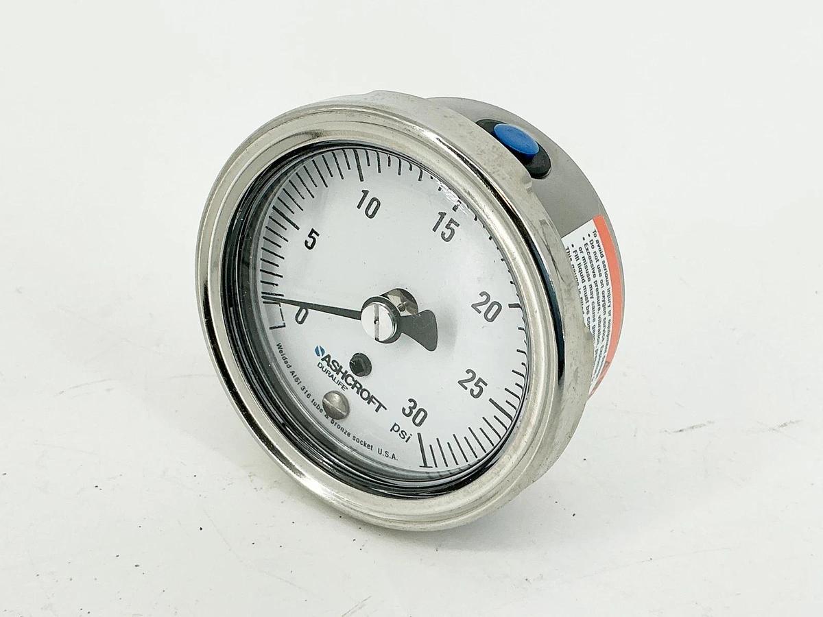 New Ashcroft 25-1009-AW-02B-30# Pressure Gauge 2-1/2" 30PSIG 1/4" NPT 316 Tube