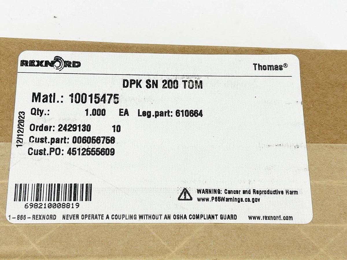New Rexnord DPK SN 200 TOM Coupling Disc Pack 200 Size Flat Disc Steel 610664