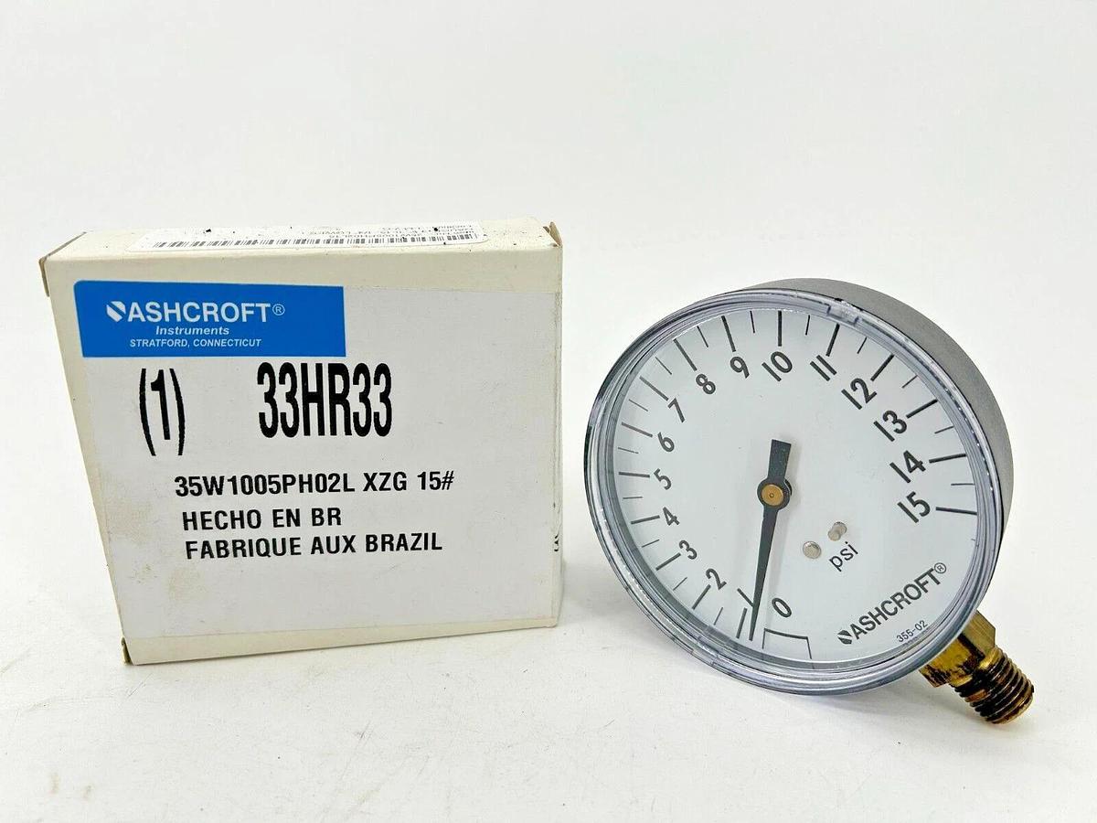 New Ashcroft 33HR33 Pressure Gauge 0-15 PSI 3.5" Dial 1/4" Lower