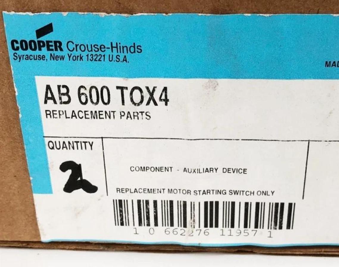 Box of 2 New Cooper Crouse-Hinds AB 600-TOX4 Manual Starter Switch Replacements