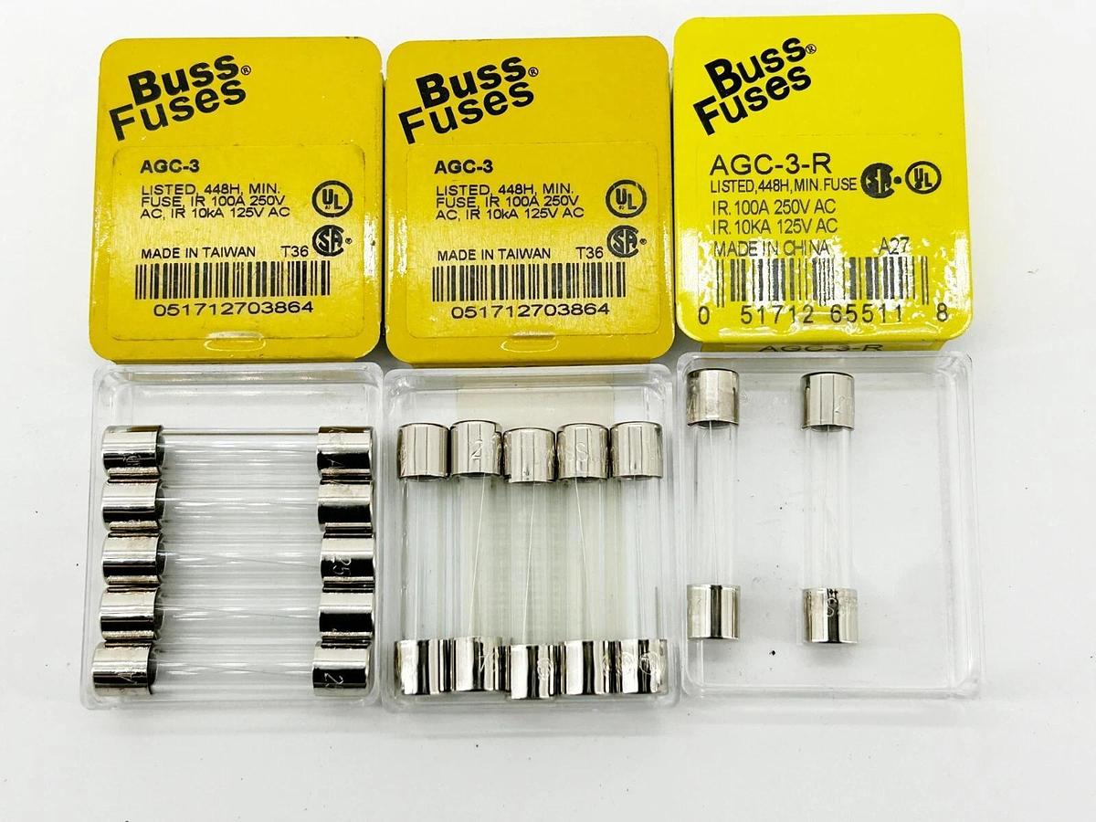New Lot of 12 Bussmann AGC-3-R Tube Fuse 3A 250V