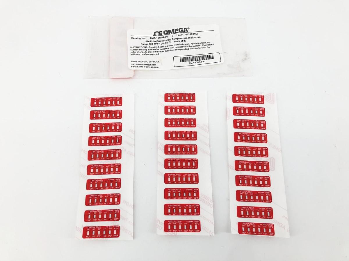 Bag of 30 New Omega 6MA-130/54-30 Six Point Horizontal Temperature Labels