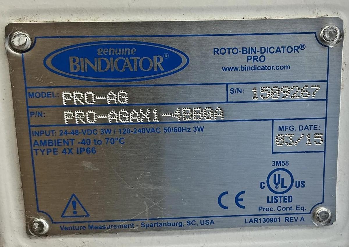 Used Bindicator PRO-AGAX1-4BB0A Roto-Bin-Dicator Pro 3W 120/240V 50/60HZ PRO-AG