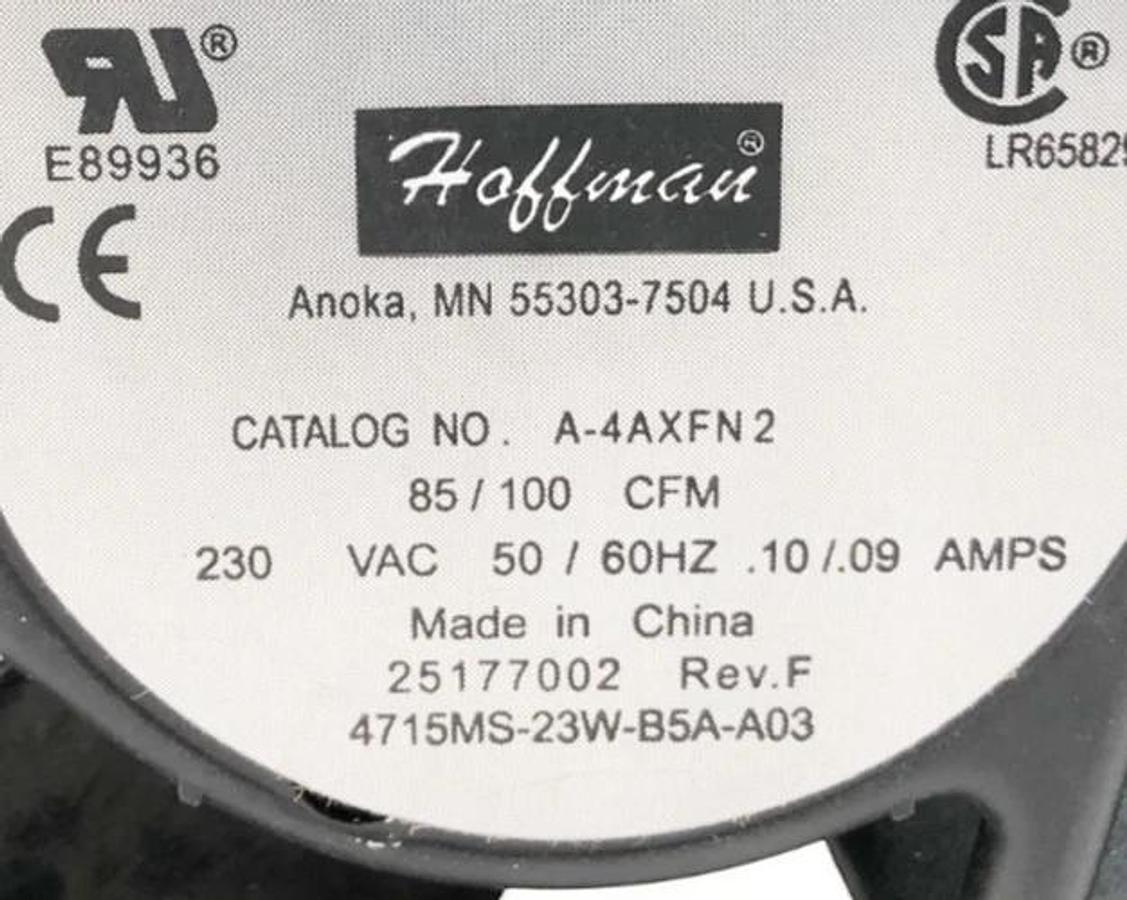 New Hoffman A-4AXFN2 Cooling Fan 85/100 CFM 230VAC Thermally Protected - No Box
