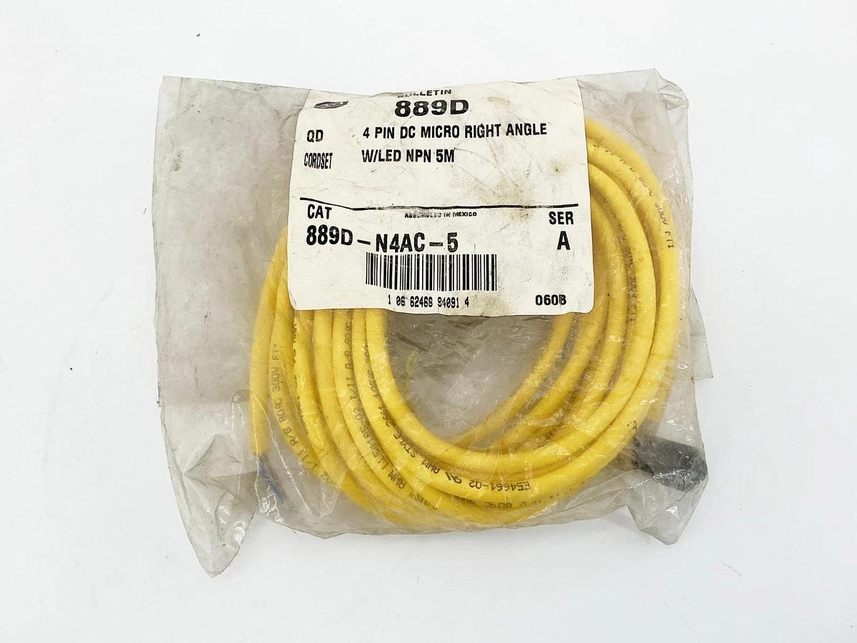 New Allen Bradley 889D-N4AC-5 Cable 4Pin DC Micro Right Angle W/LED NPN 5M