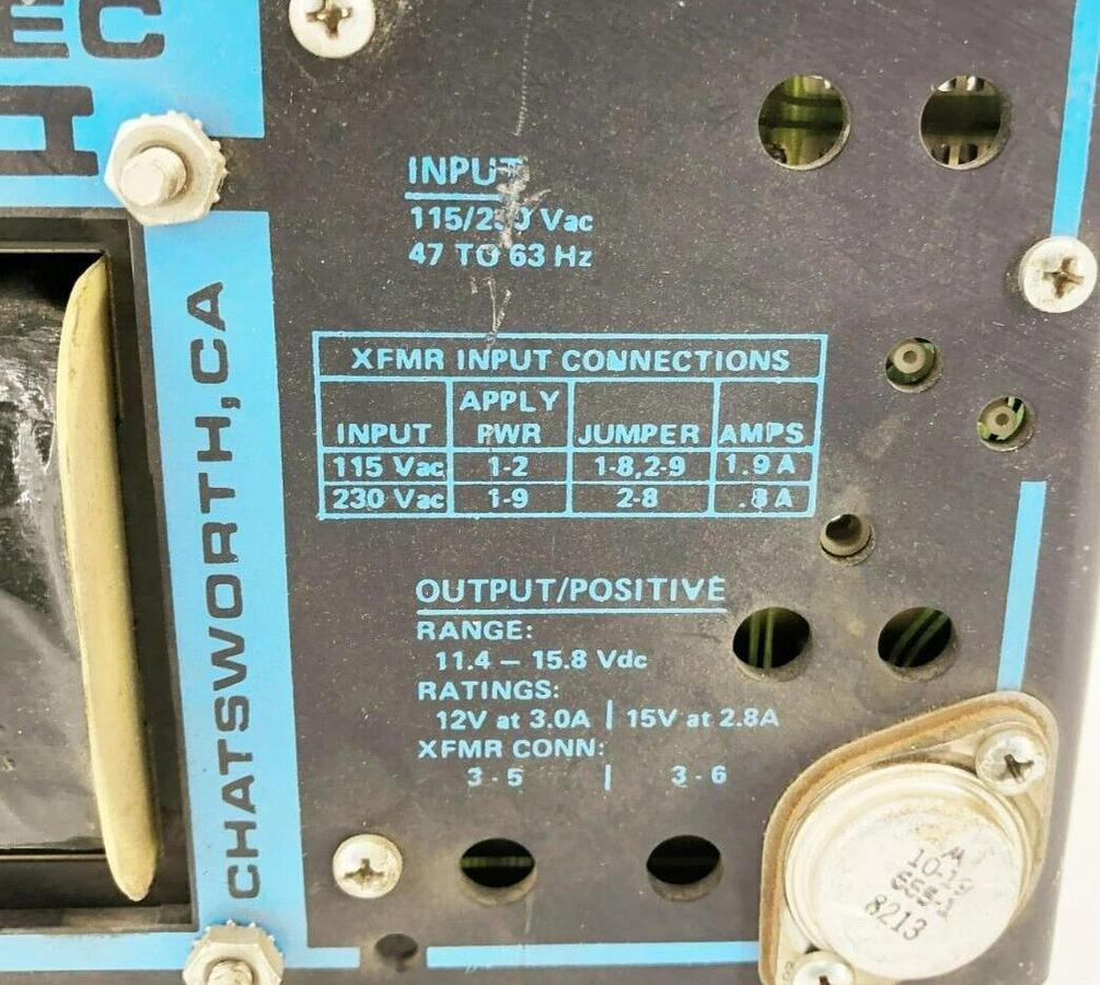 Used Powertec OEM II 2L15D-2.8B DC Power Supply 11.4-15.8VDC Out