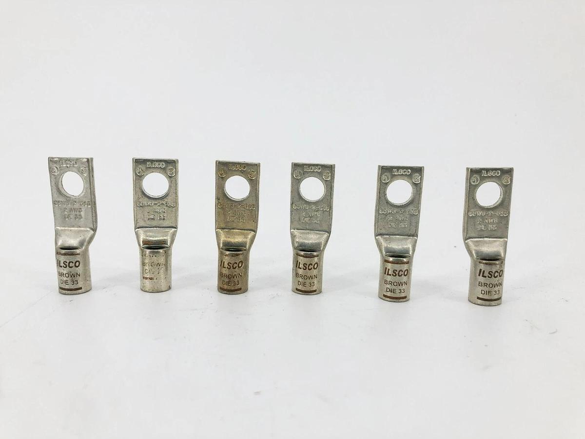 Lot of 6 New Ilsco CSWS-2-516 Compression Lugs 2AWG Brown Die 33