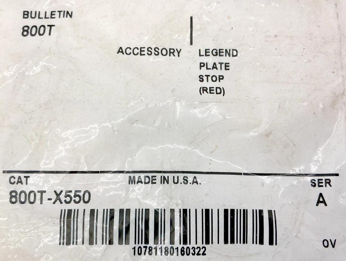 Lot of 3 New Allen Bradley 800T-X550 Ser A Legend Plate Stop Red Accessory