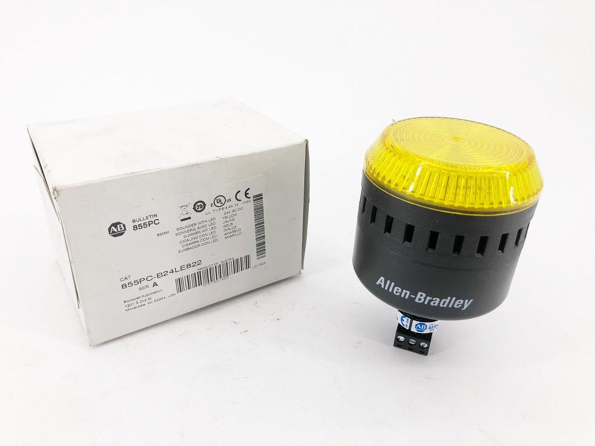 New Allen Bradley 855PC-B24LE822 Ser. A Panel Mount Sounder LED Yellow 24VAC/DC