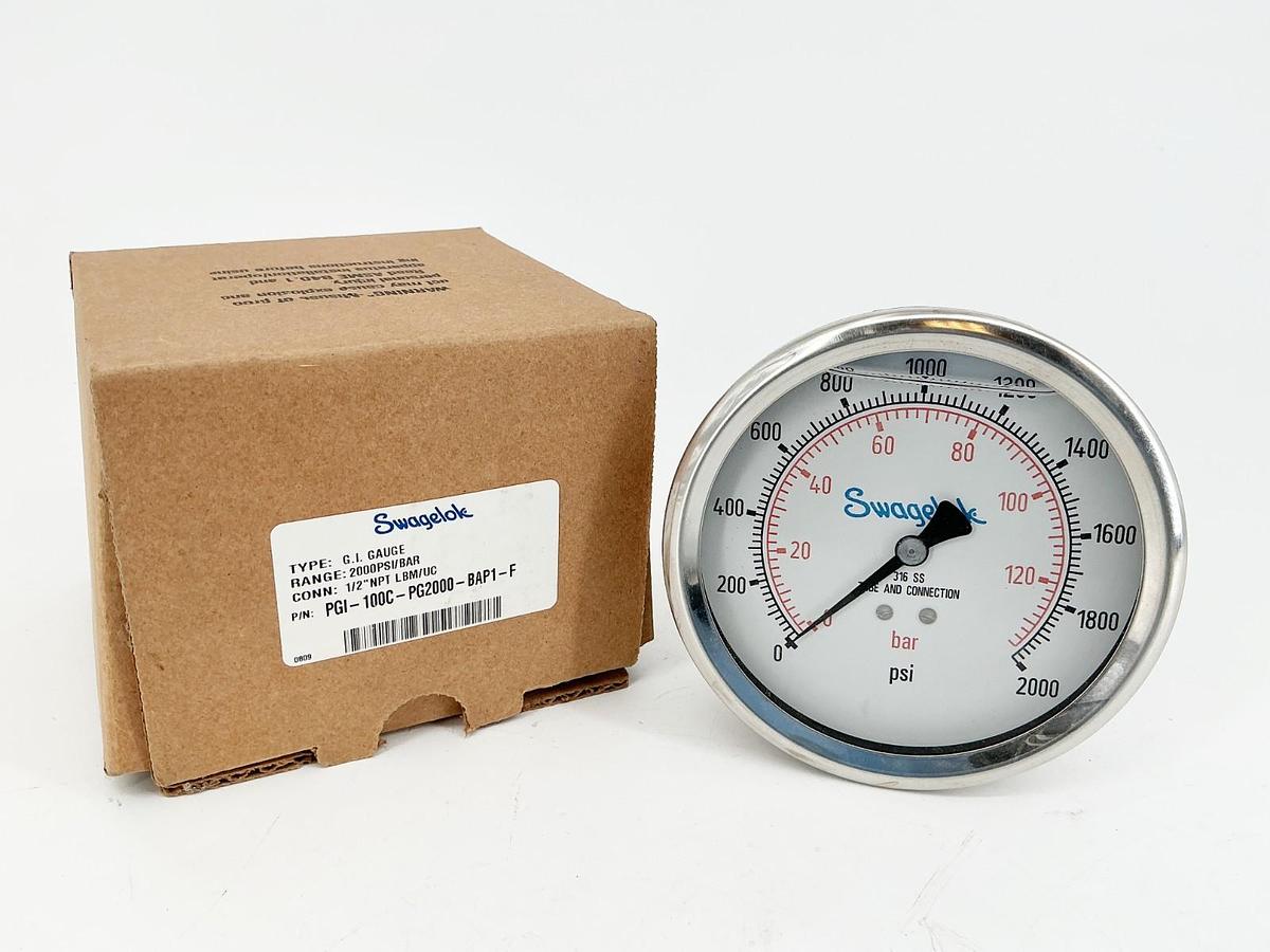New Swagelok PGI-100C-PG2000-BAP1-F Pressure Gauge 4" 0-2000PSI 1/2NPT