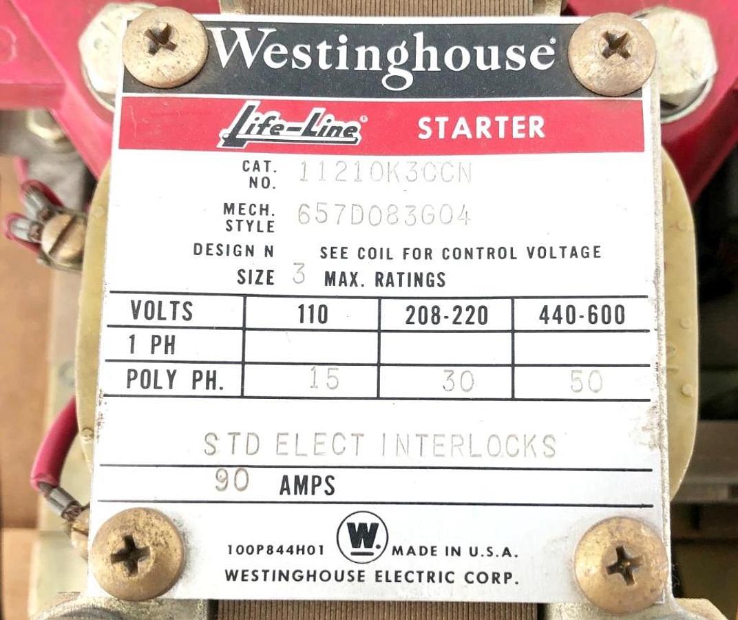 New Westinghouse 11210K3CCN Life-Line Starter 110/120V Coil Size 3 90A - No Box