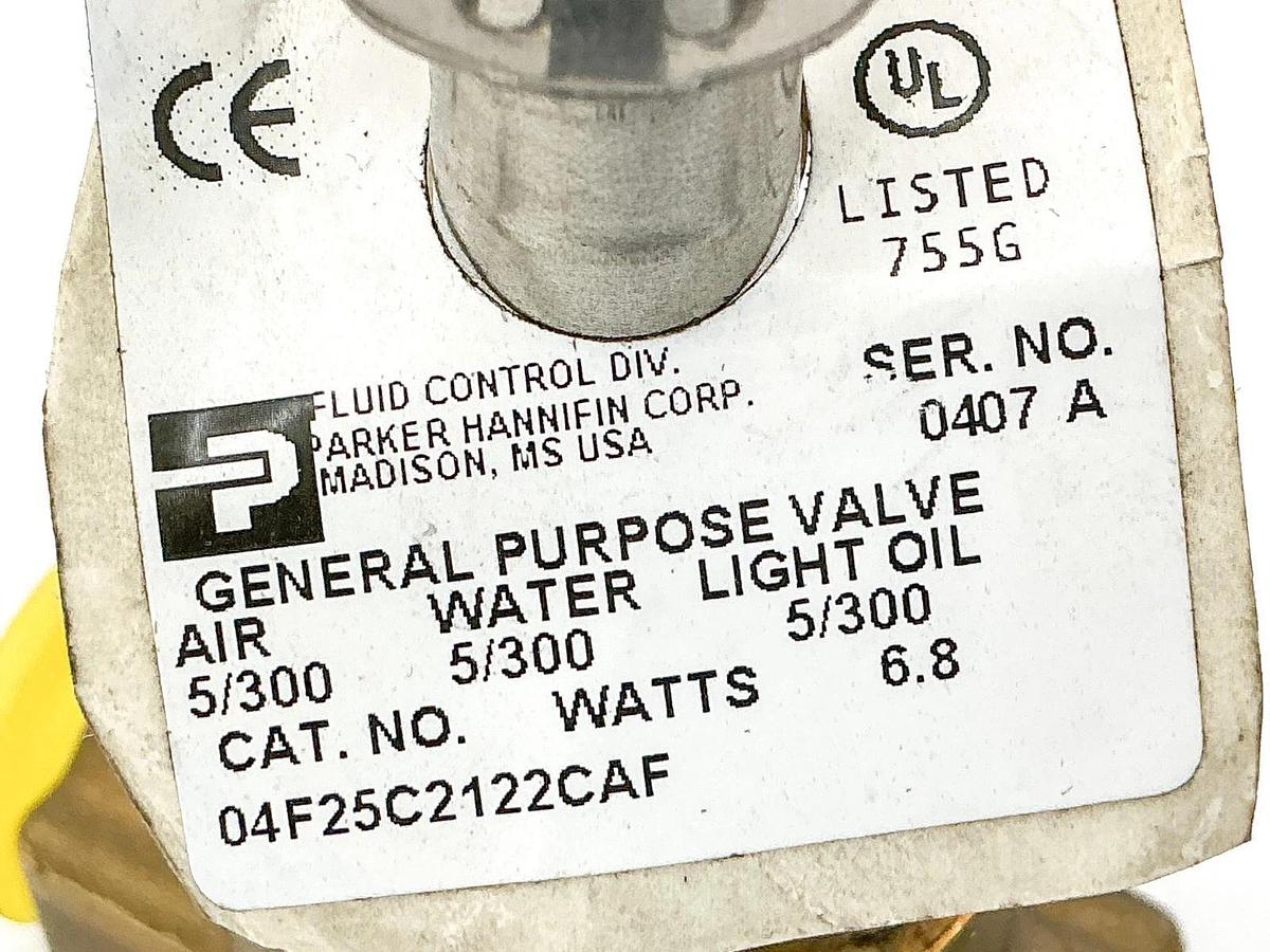 New Parker 04F25C2122CAF General Purpose Valve 300PSI 6.8W - No Box