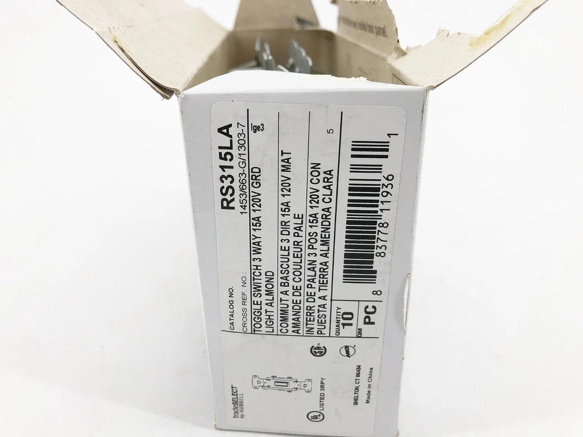 Box of 10 New Hubbell RS315LA Toggle Switches 3-Way 15A 120V GRD