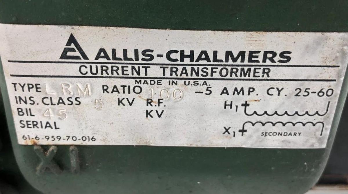 New Allis-Chalmers Type LRM Current Transformer 100:5 Amp CY. 25-60 - No Box