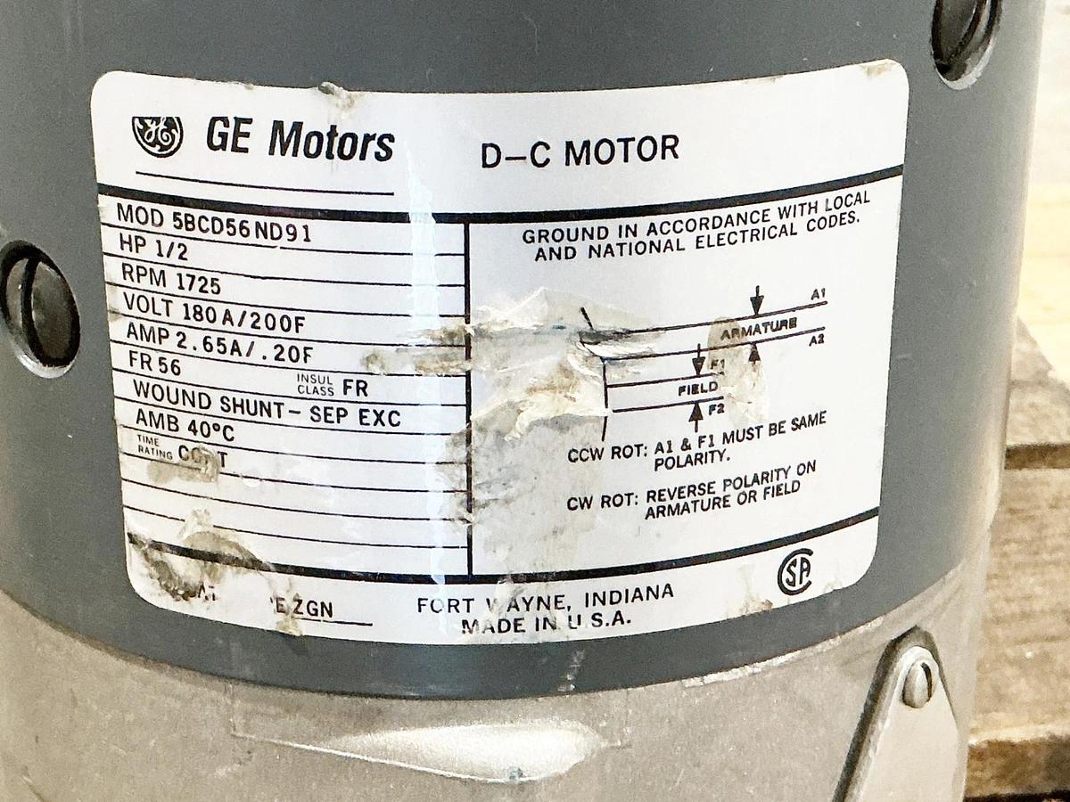 New GE Motors 5BCD56ND91 DC Motor 1/2HP 1725RPM 2.65A 200V - No Box