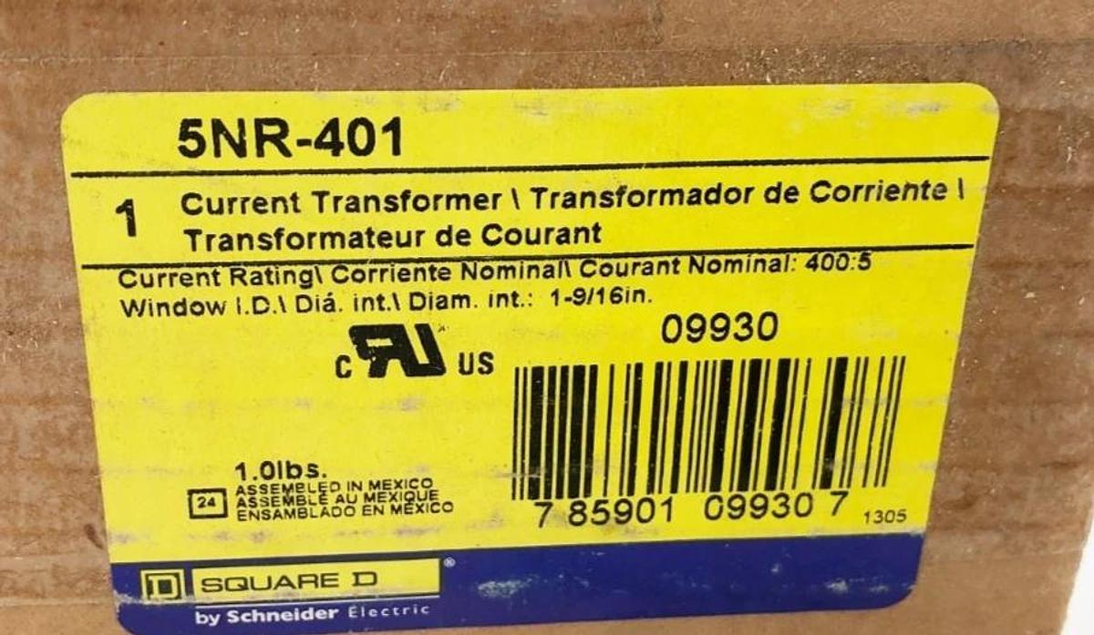 New Square D 5NR-401 Current Transformer Ratio 400:5 1-9/16" ID