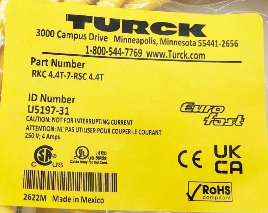 New Turck RKC 4.4T-7-RSC 4.4T Eurofast Double Ended Cord 250V 4A U5197-31