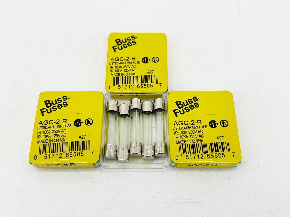 New Lot of 15 Bussmann AGC-2-R Glass Fuse Tube 32V 2A