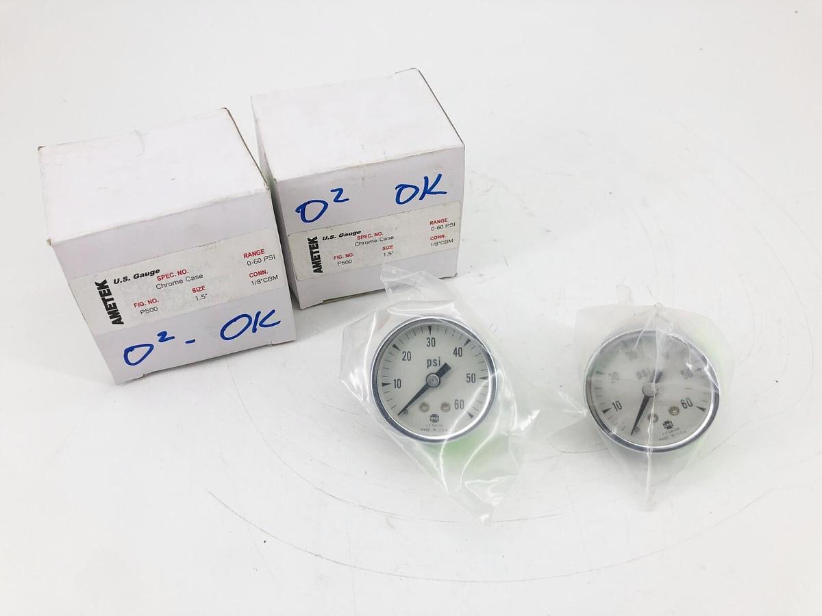 Lot of 2 New Ametek P500 Pressure Gauges 1/8" CBM 0-60psi