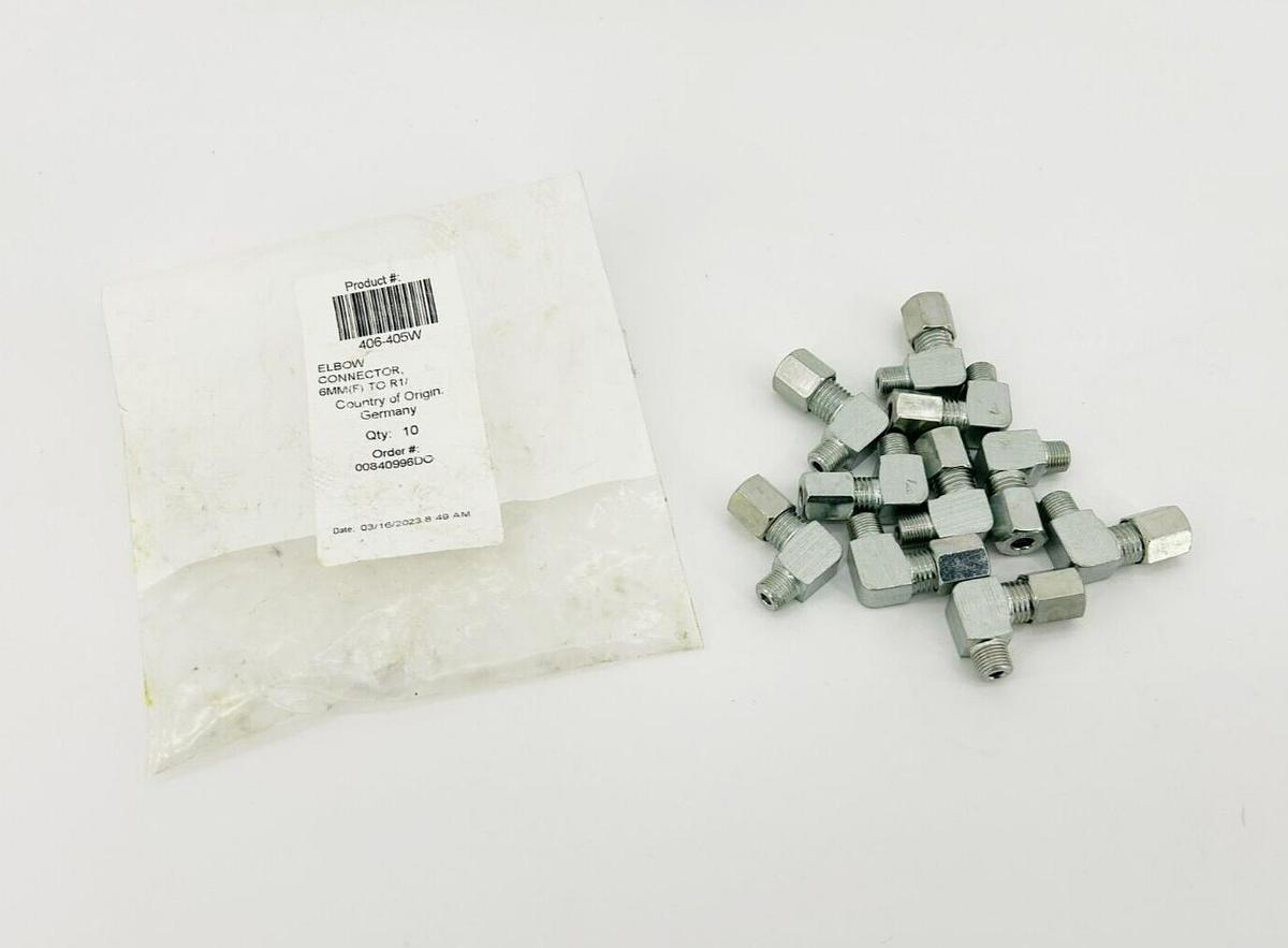Lot of 10 New SKF 406-405W Elbow Connectors, 6mm