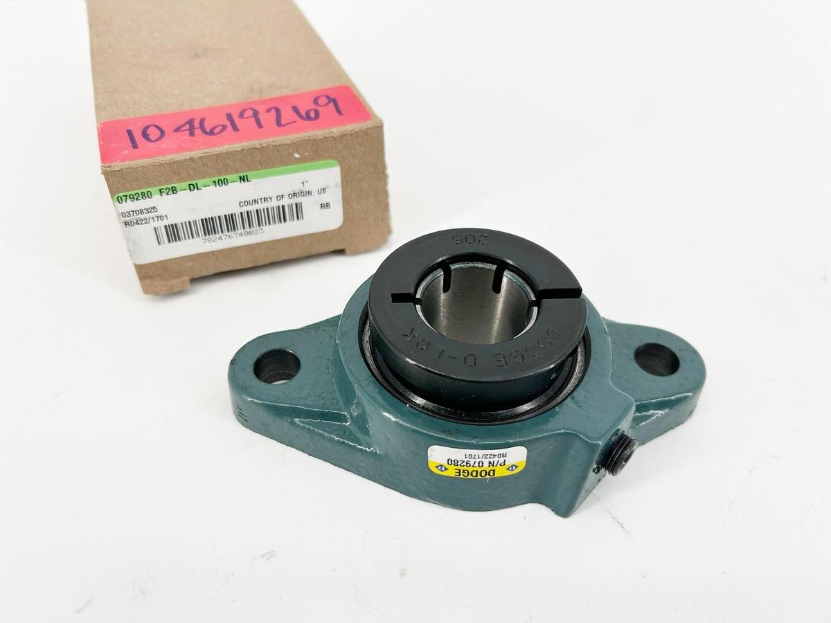 New Dodge F2B-DL-100-NL Flange Bearing 1" Bore 2-Bolt 079280 R0422/1701
