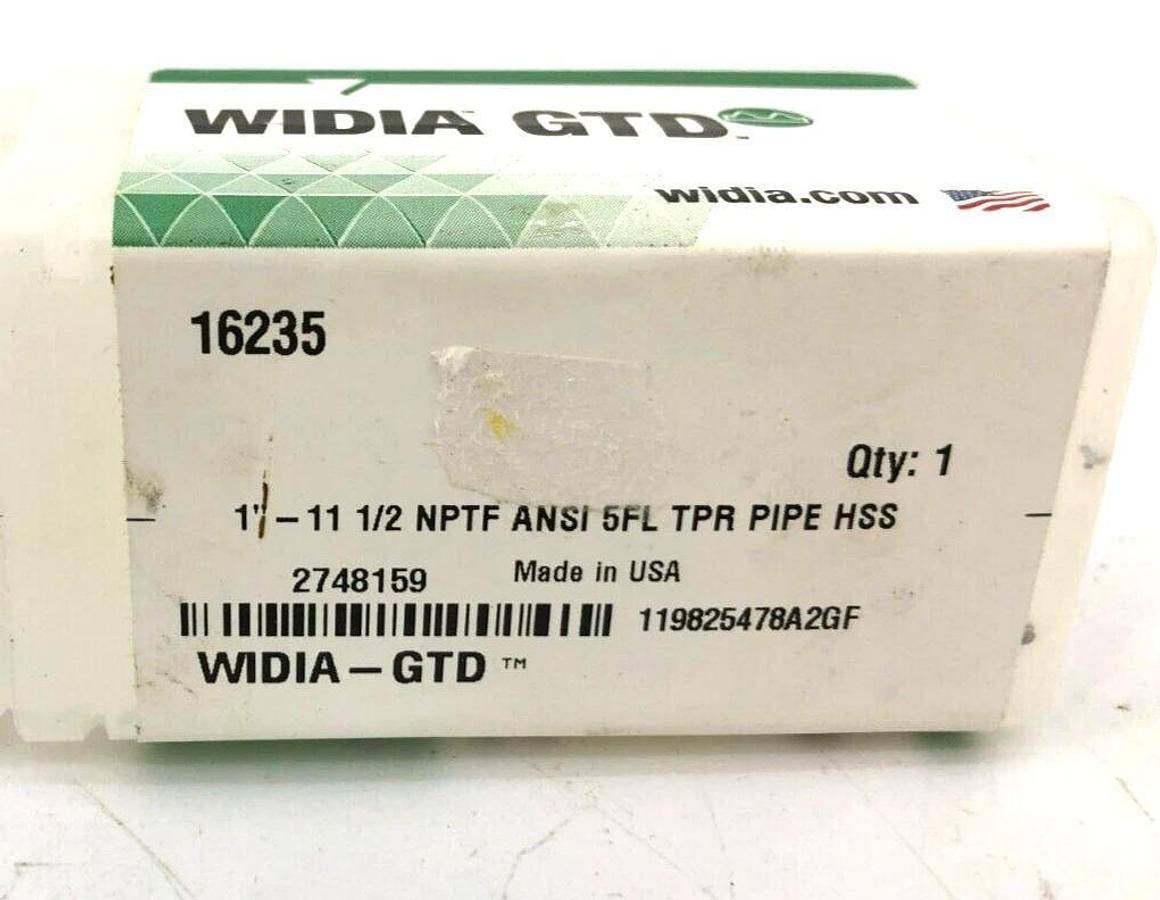 New Widia GTD 16235 Pipe Tap 1"-11-1/2, Taper, 5 Flutes
