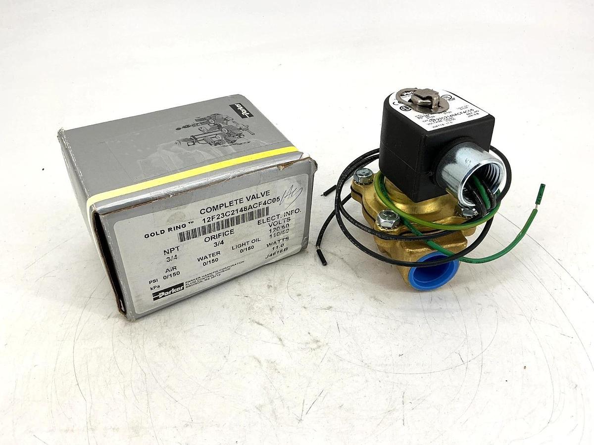 New Parker 12F23C2148ACF4C05 Complete Solenoid Valve 3/4NPT 3/4Orifice 11W 120V