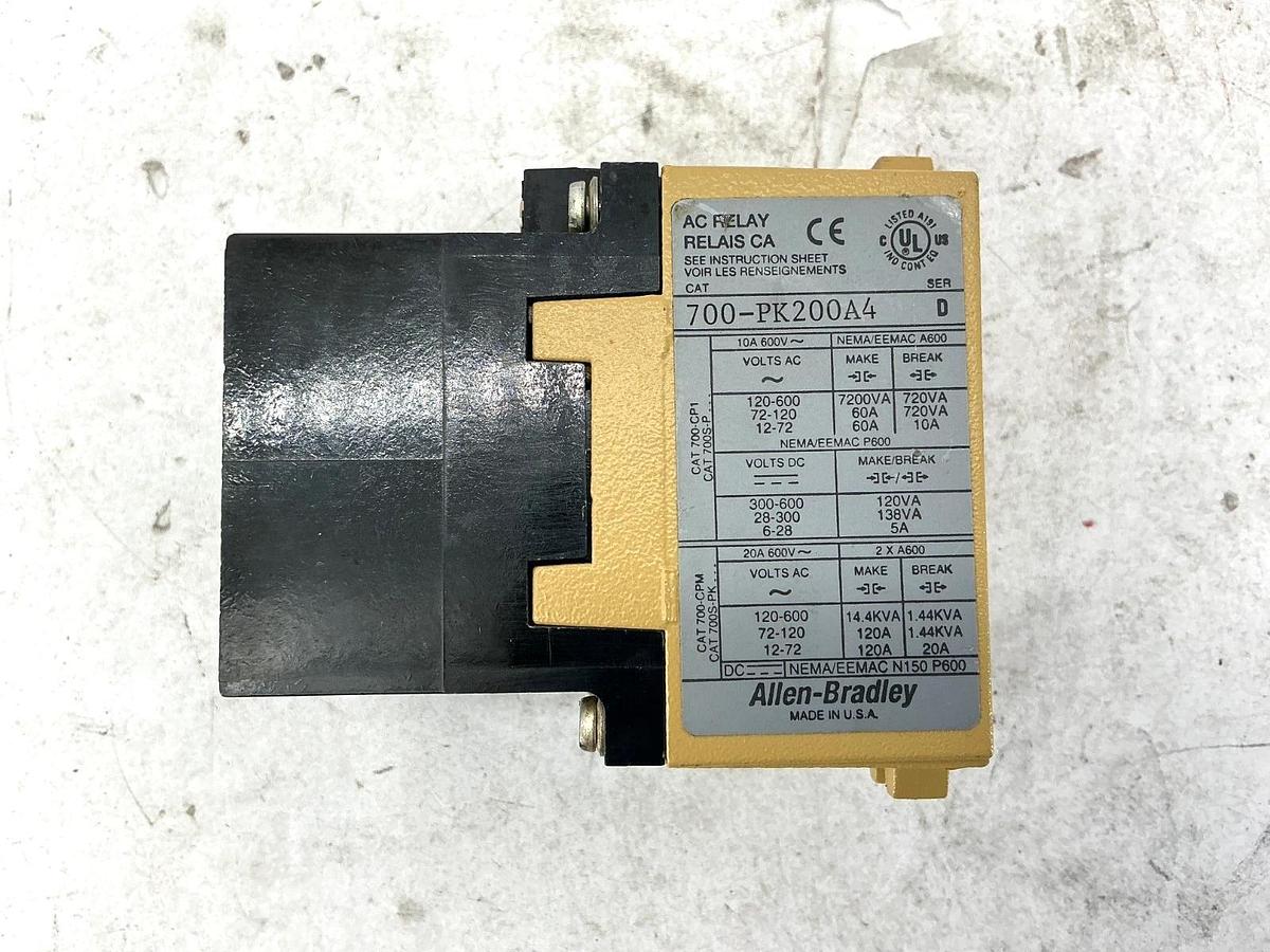 Used Allen Bradley 700-PK200A4 Ser D AC Relay 460/480V 50/60HZ
