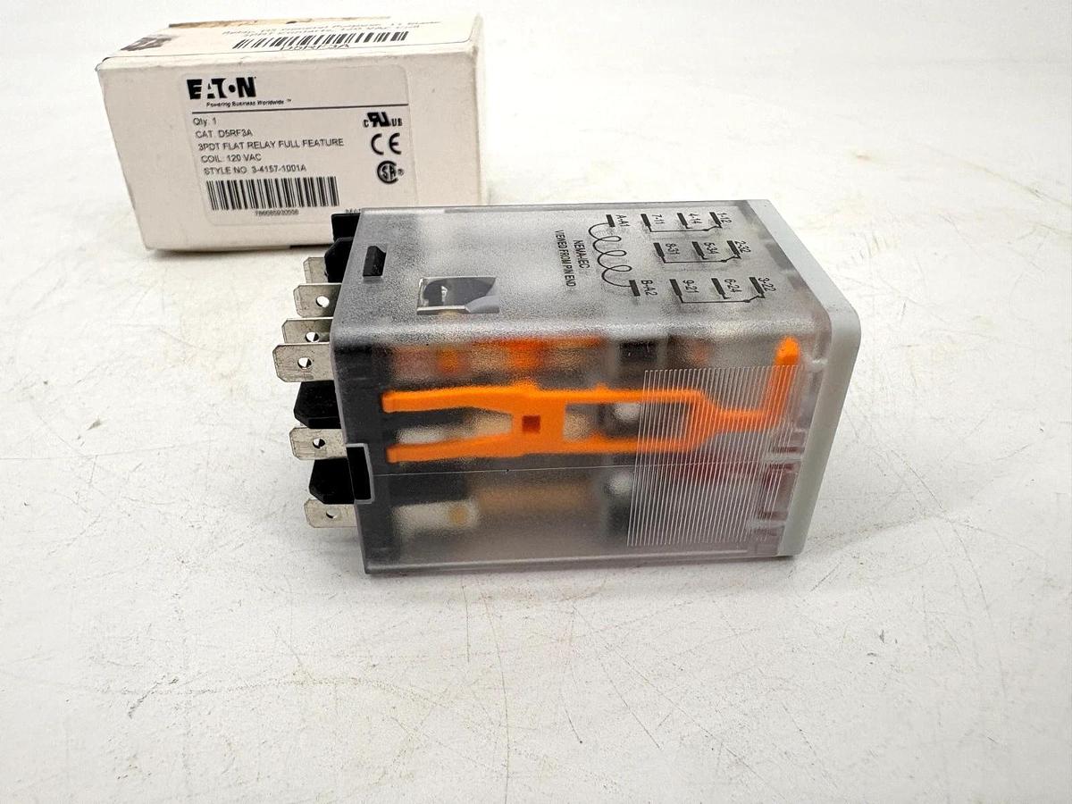 New Eaton D5RF3A 3PDT Flat Relay Full Feature 120VAC Coil