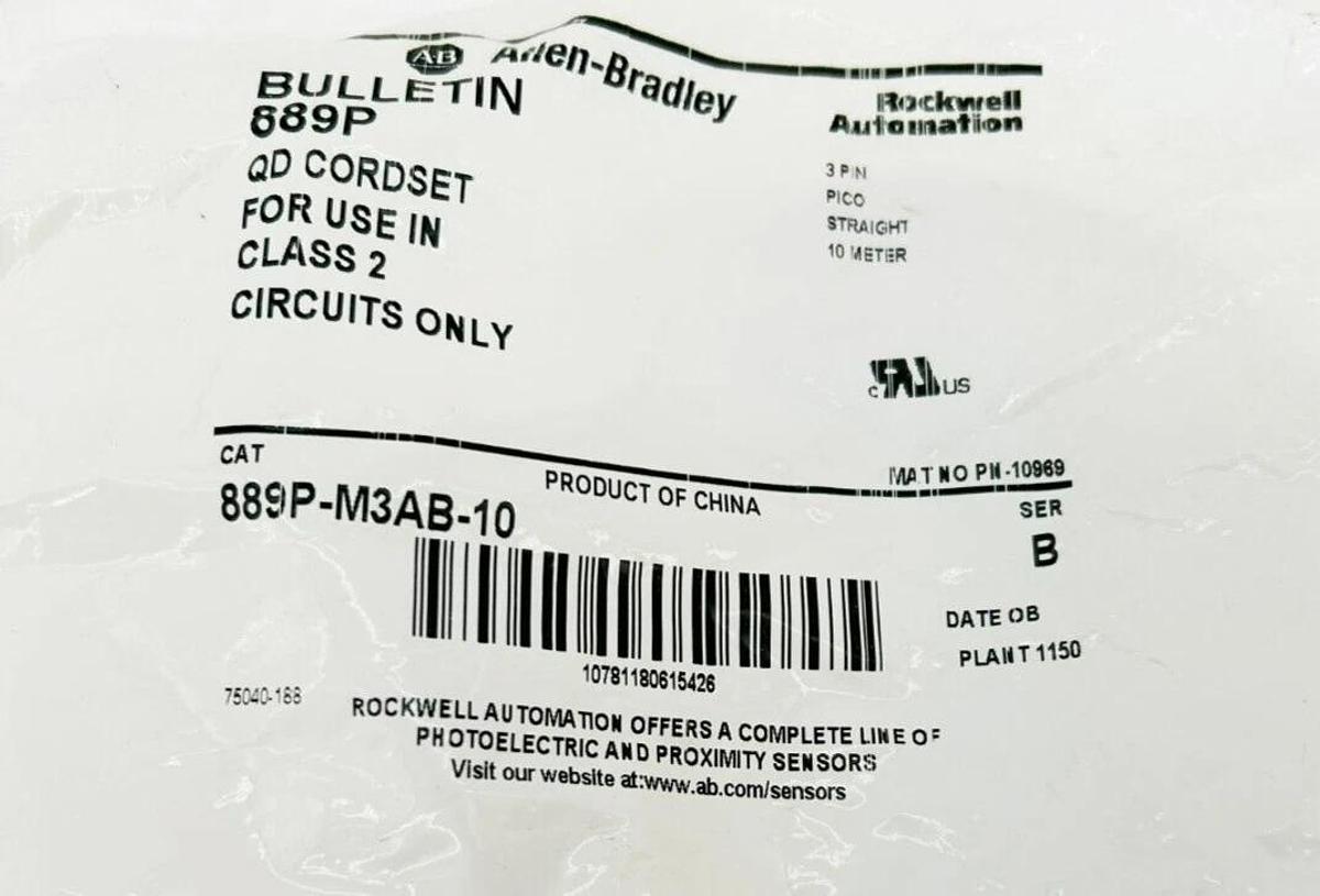 New AB Allen Bradley 889P-M3AB-10 Ser. B Pico Cable Straight 3 Pin 10m